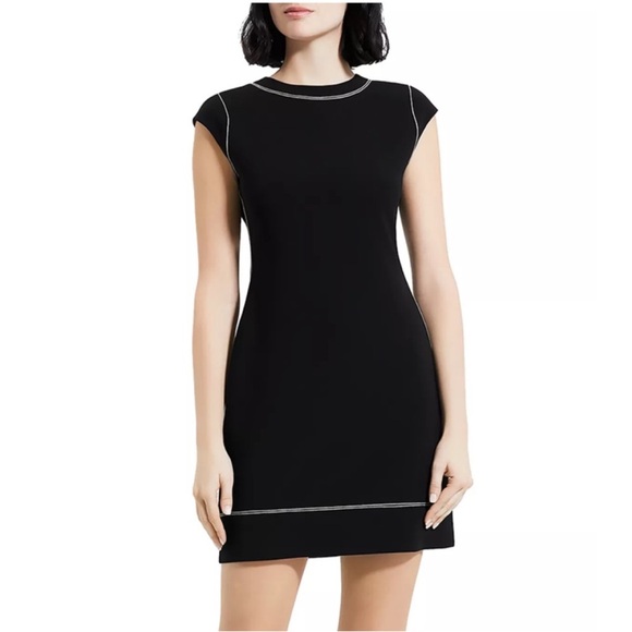 THEORY Embroidered Shift Dress in Admiral black and white Crepe women size 2 new - Picture 1 of 8